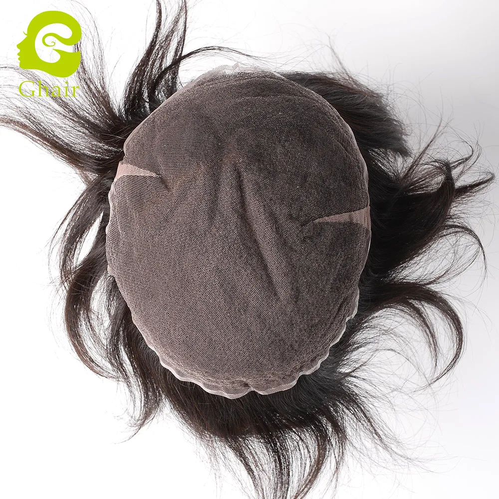 

Top Quality Beauty Short Mens Wigs 100% Human Hair Stock Toupee For Men Lace Full lace wig Hair Piece, Naturla color