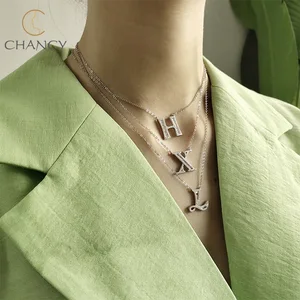 Hot sale sterling  silver 925 crystal  A-Z letter   necklace for gift