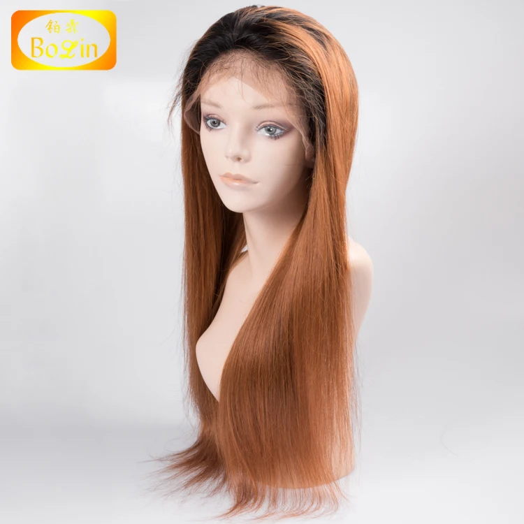 

wholesale top grade 1b/brown ombre color straight human hair full lace wig