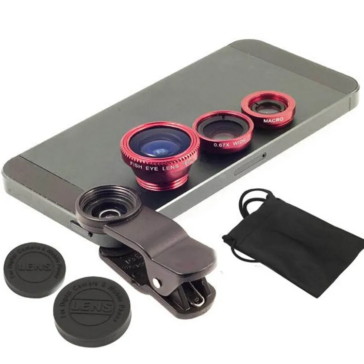 

Full set Cell phone 3-in-1 Wide Angle Macro Fisheye Lens Camera Kits Mobile Phone Fish Eye Lenses, Gold,silver,black,red