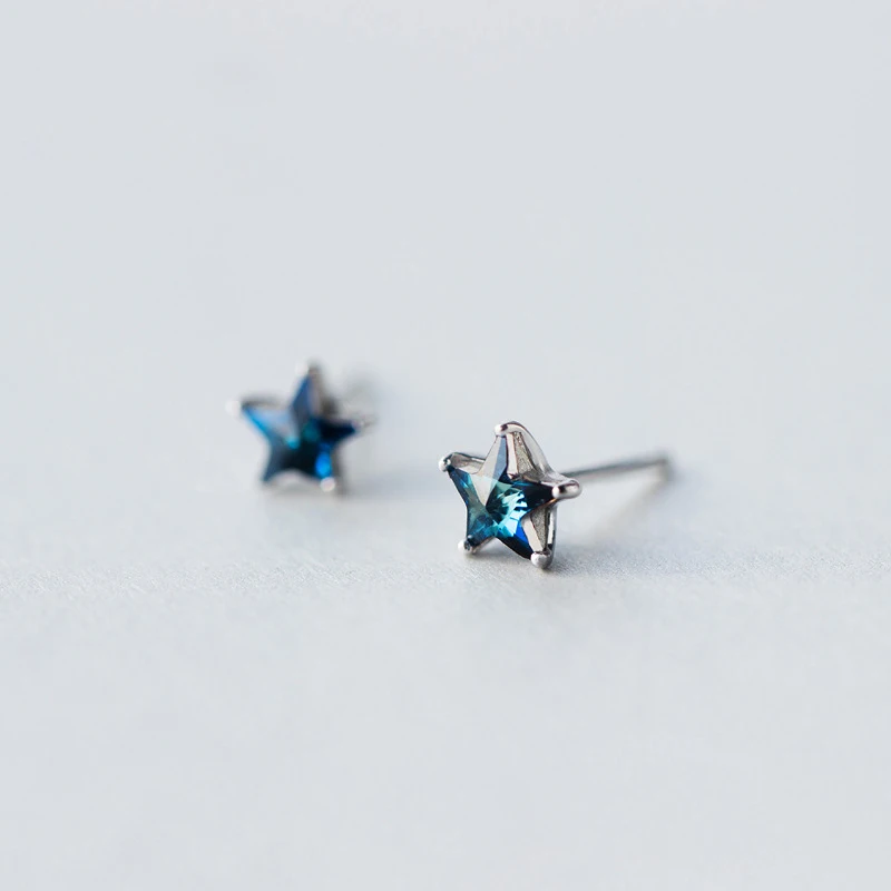 

Personality Crystal Blue Star Sterling Silver 925 Stud Earrings