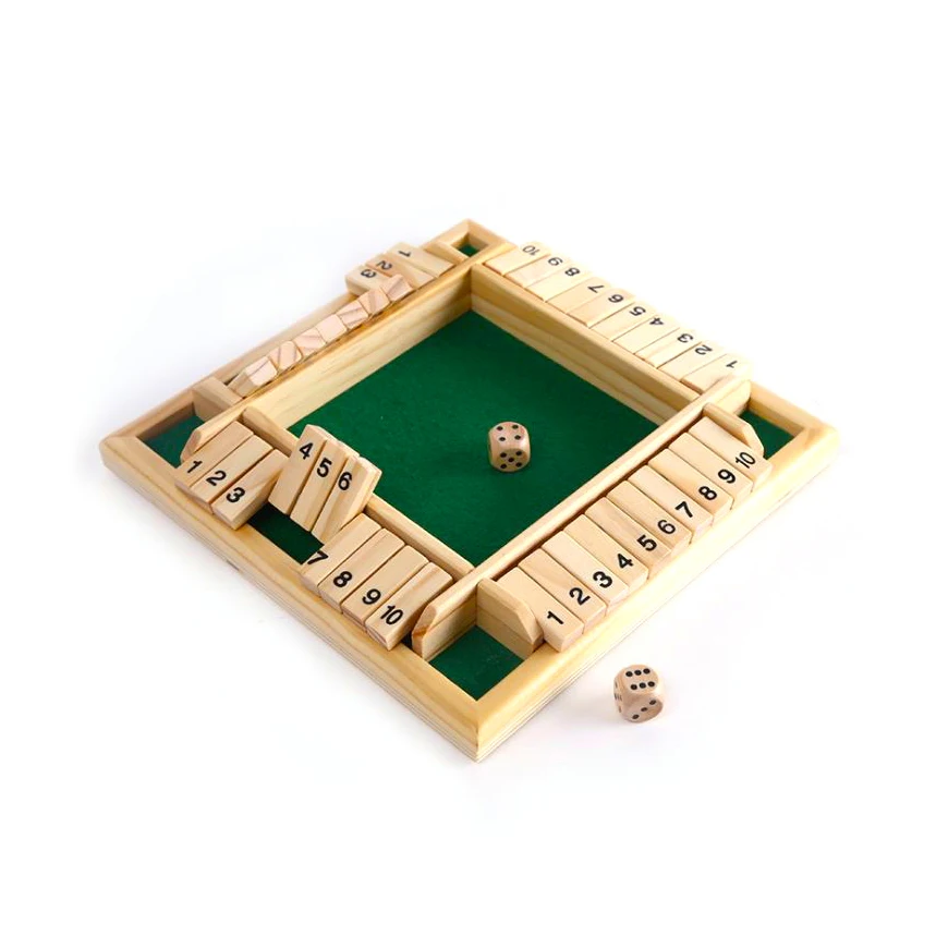 

Wooden Board Game Four Sided shut the box Turn Over Drinking Game Set with 2 dices, Natural