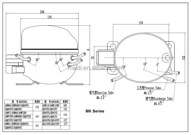 
ice maker parts compressor MK-GQR70TZ R134a compressor MBP 455W 