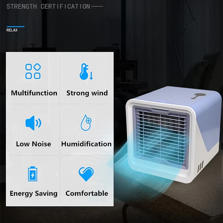 
2019 New Table Mini AC Portable Air Conditioner Cooler with USB Power for Personal Space LED Light Humidifier 