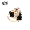 New Fashion Shiny Rhinestone Ring Cute Cat Ring With Two Rose Flowers Jewelry For Ladies