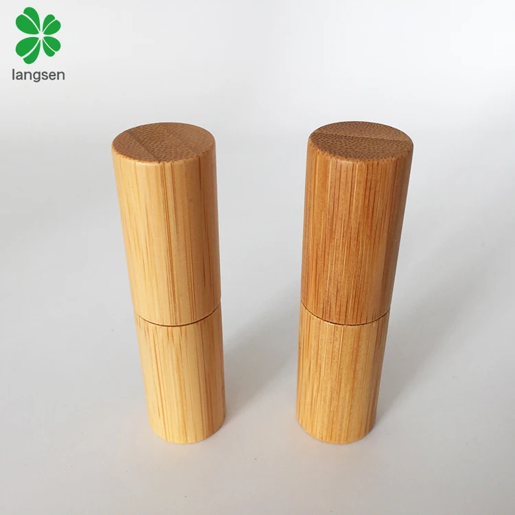 Empty bamboo lipstick tube container