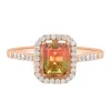 Cubic Zirconia & Watermelon Tourmaline Emerald Cut Ring in Rose Gold over Sterling Silver