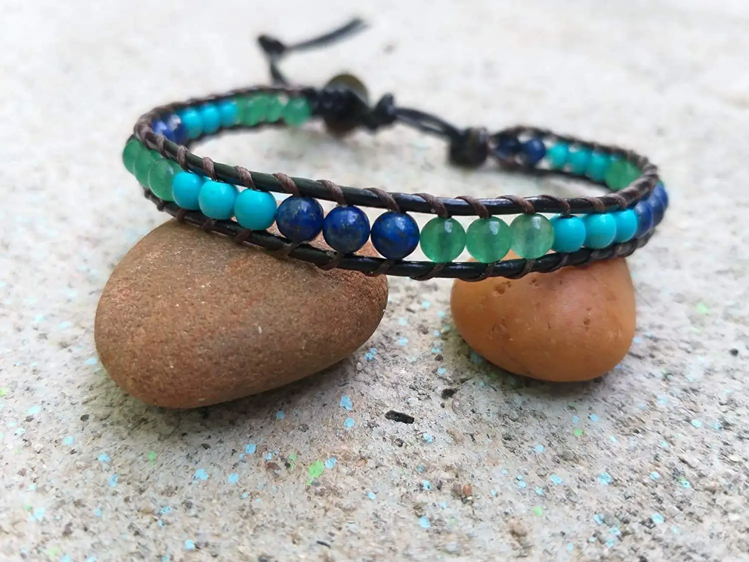 Wrap anklets,Turquoise stone anklets,Green jade stone anklets,kyanite stone anklets, Leather rope,It is fashionable for men and women,Use as a gift.