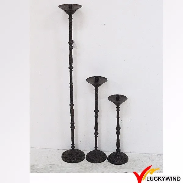 Set 3 Metal Rustic Black Vintage Floor Standing Tall Pillar Candle