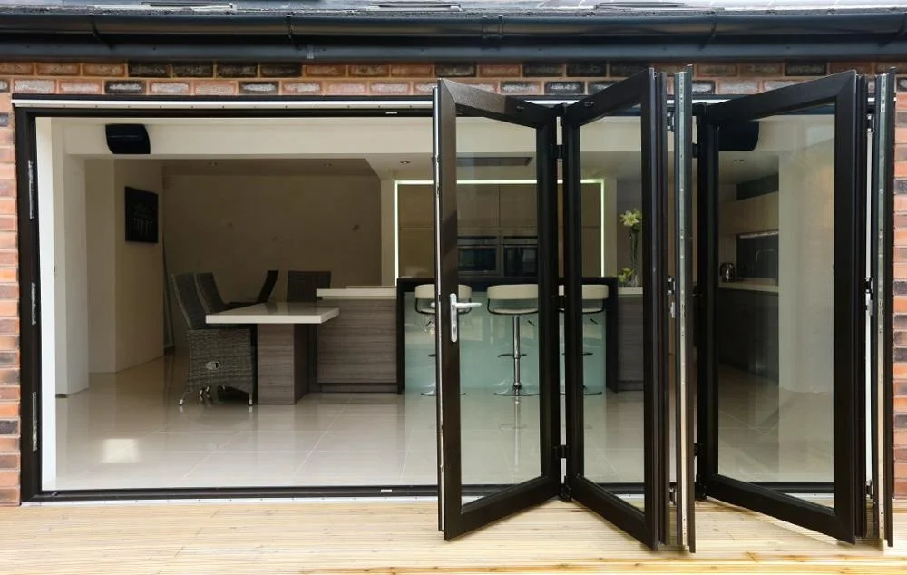 YY manufacture  thermal break aluminum lowes bi fold doors with screen door