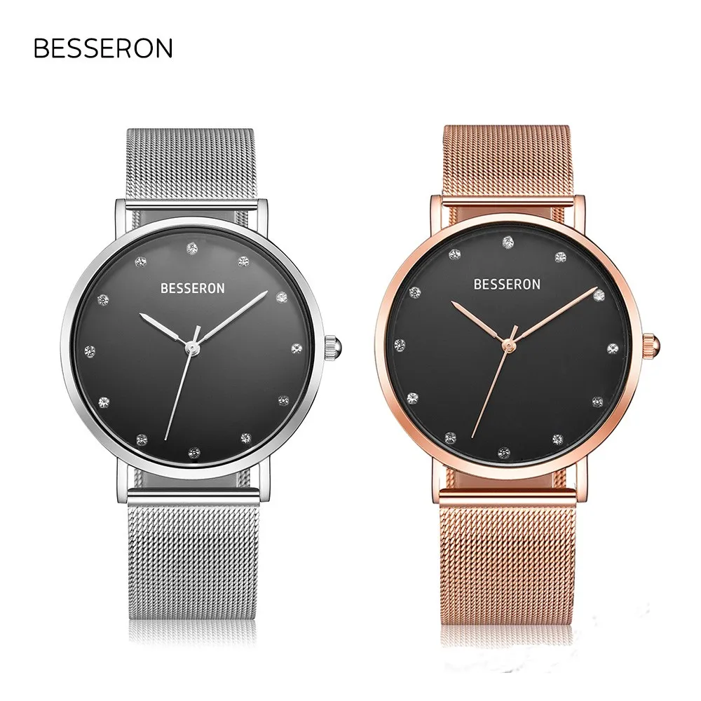 

BESSERON Fastrack Watches For Women Japan Movement 2035 Quartz Stainless Steel Case Back Watch Made In china, Rose gold/silver