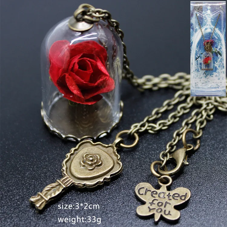 

SJGH001 Fashion hot Beauty and the Beast hot sale glass bottle real rose necklace love for her, Blue&rose&pink&yellow&purple&orange&green