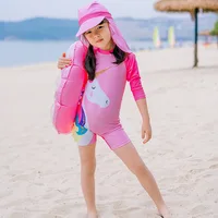 

2019 new girls unicorn color large and medium children Korean children swimwear girls and hats