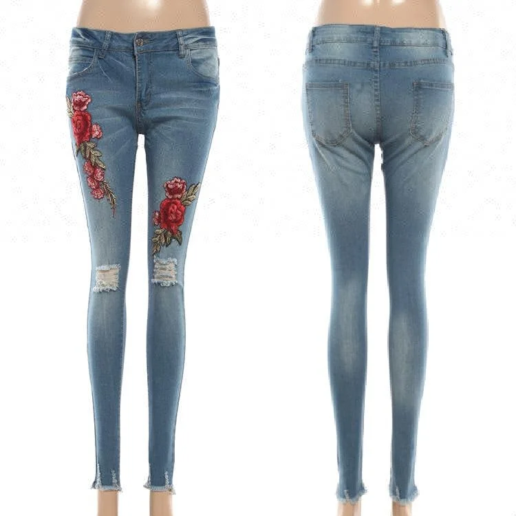 2018 Nuove Donne Di Stile Skinny Ricamato Denim Jean Pant Prezzo  All'ingrosso Fabbrica Della Cina - Buy Donna Jeans,Denim Jean Pant,Denim  Jean Product on Alibaba.com