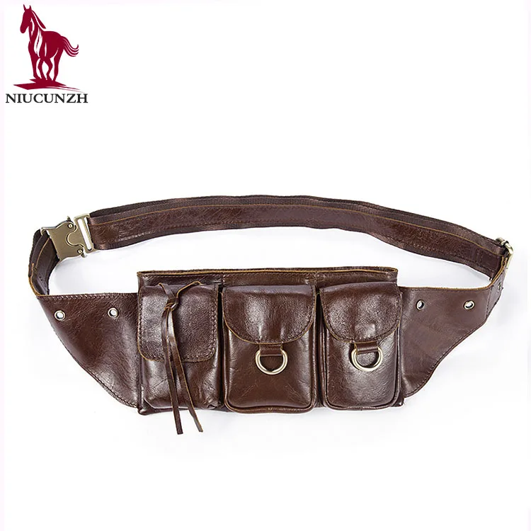 

Wholesale Customized Korean Retro Coffee Men Fanny Pack Waist Bag Leather