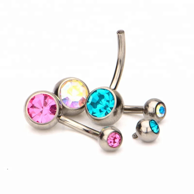 Internally Thread Press Fit Gem Belly Button Ring Dangle Body Piercing Jewelry Titanium