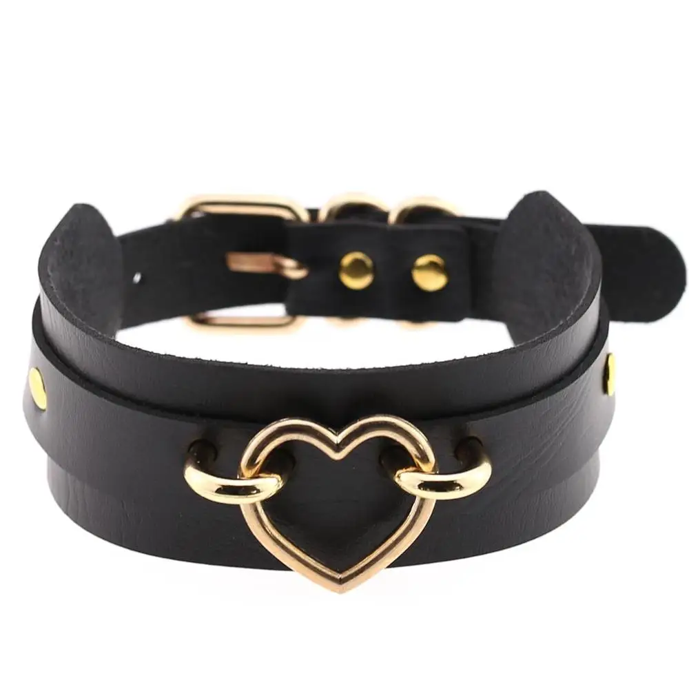 

Sexy Women Men Choker Gold Color Heart Ring Personality Exaggerated Punk Crazy Nightclub Collar Necklace, 16 colors
