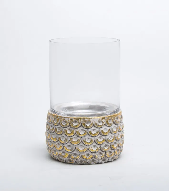 Chaozhou made cheap price fiine quality embossed gold lines crystal vintage candle holder for decor