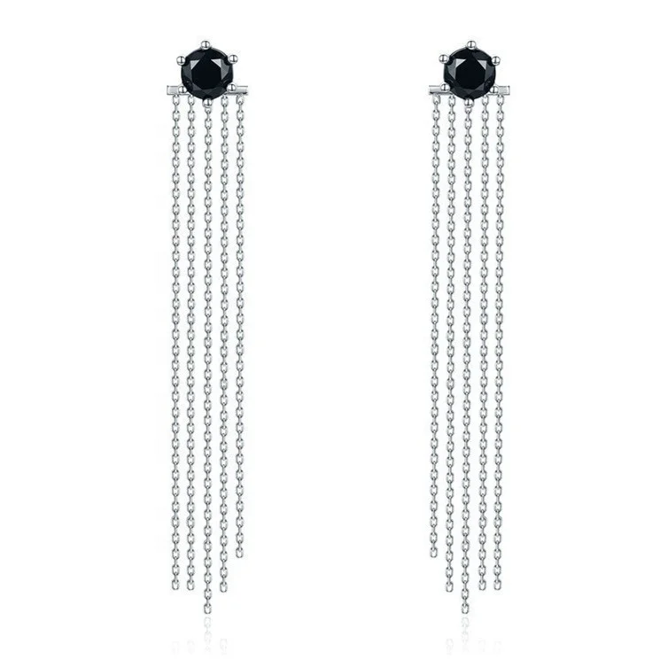 

925 sterling silver crystal long tassel earrings