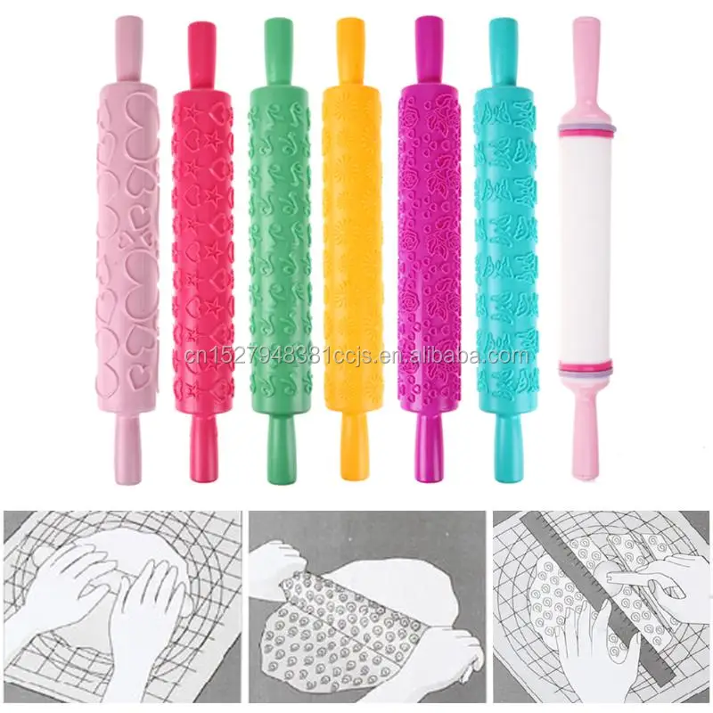 
Decorating embossed Rolling Pin Manual Dough Roller Plastic Pasta DIY Fondant Embossing Rolling Pin bakeware 