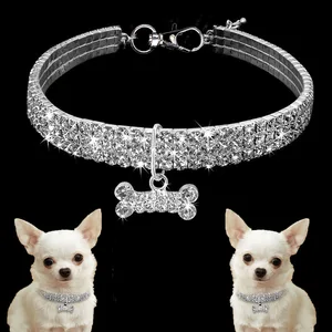 Image of Pet crystal collar wholesale dog jewelry flexible necklace cat pet bone necklace