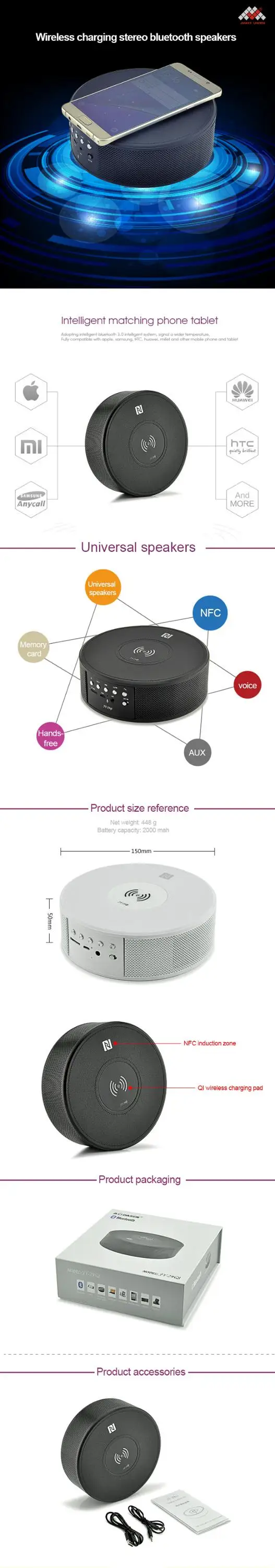 Wireless stereo Bluetooth Speaker with Qi Wireless Charging Pad For Android - ANKUX.COM