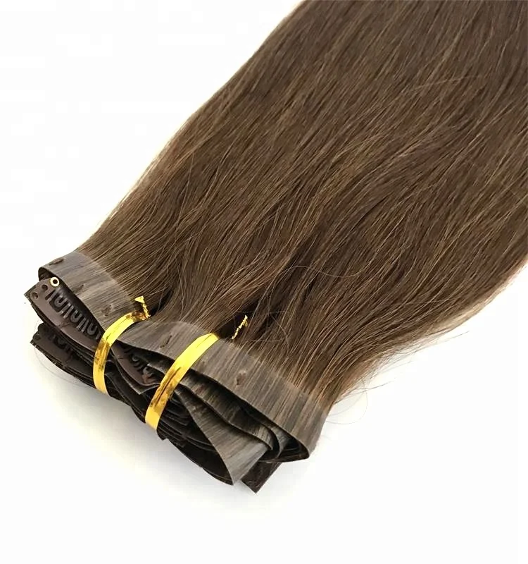 

High Quality PU Skin Weft Seamless Clip In Hair Extensions Russian Cuticle Aligned Remy Hair