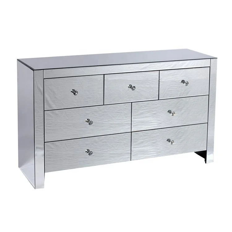 Mirrored Furniture Mdf Frame Glass Mirrored Chest 7 Drawers