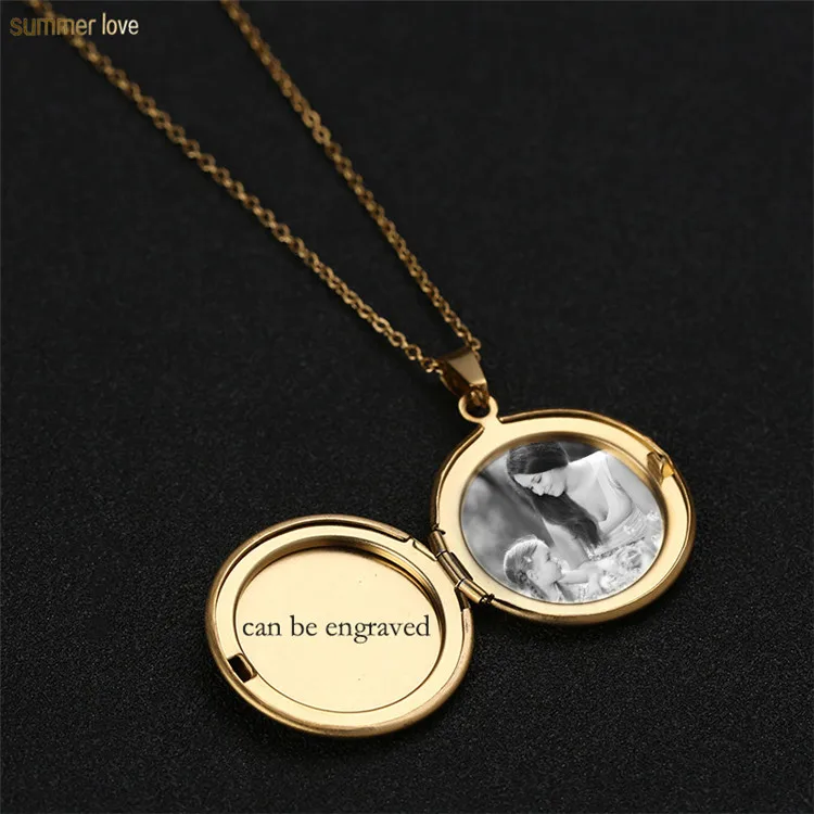 

Personalized Custom Photo Name Engraved Couple Opens Locket Stainless Steel Pendant Chain Necklace, Rose gold, silver, gold
