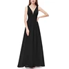Hui Lin Customize Women's Deep V-Neck Semi-Formal Maxi Evening Dress