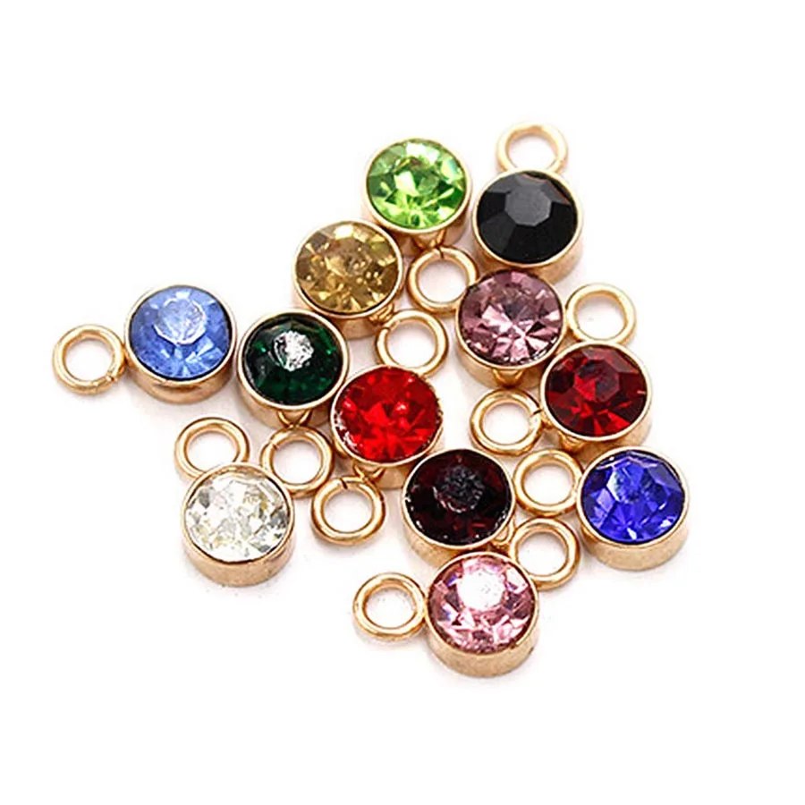 

6mm Wholesale Stainless Steel Gold Plated Metal 12 Birthstone Charms for Jewelry Making