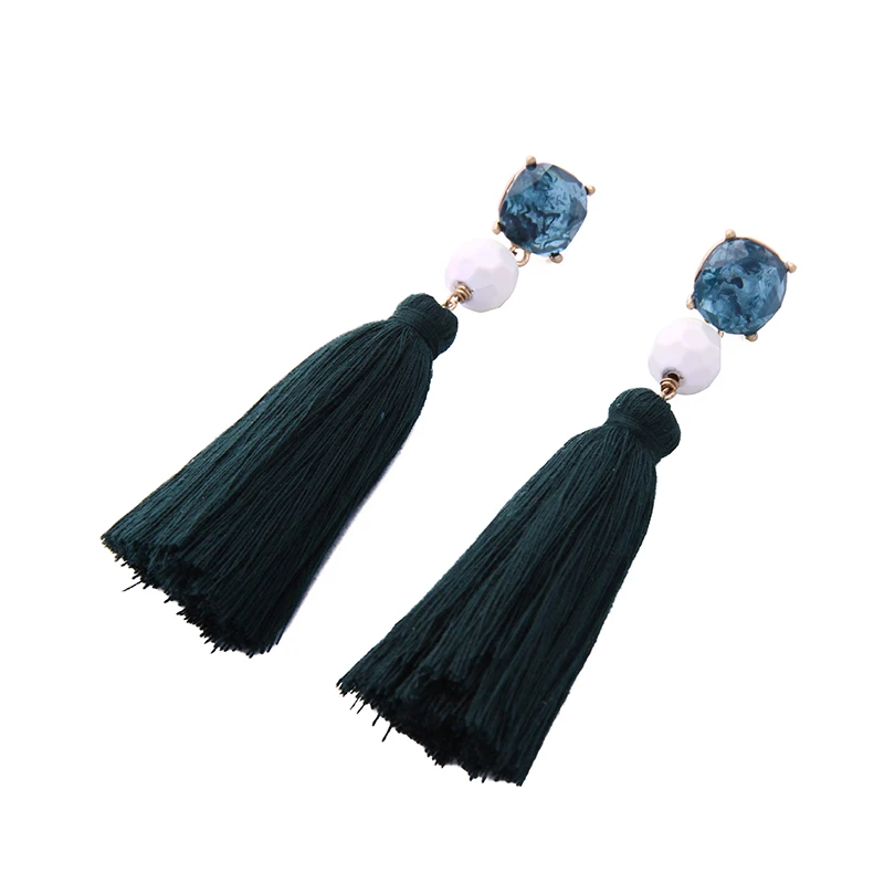 

ed00510b Dark Green Line Short Tassels Diamond CCB Beaded Earrings For Women