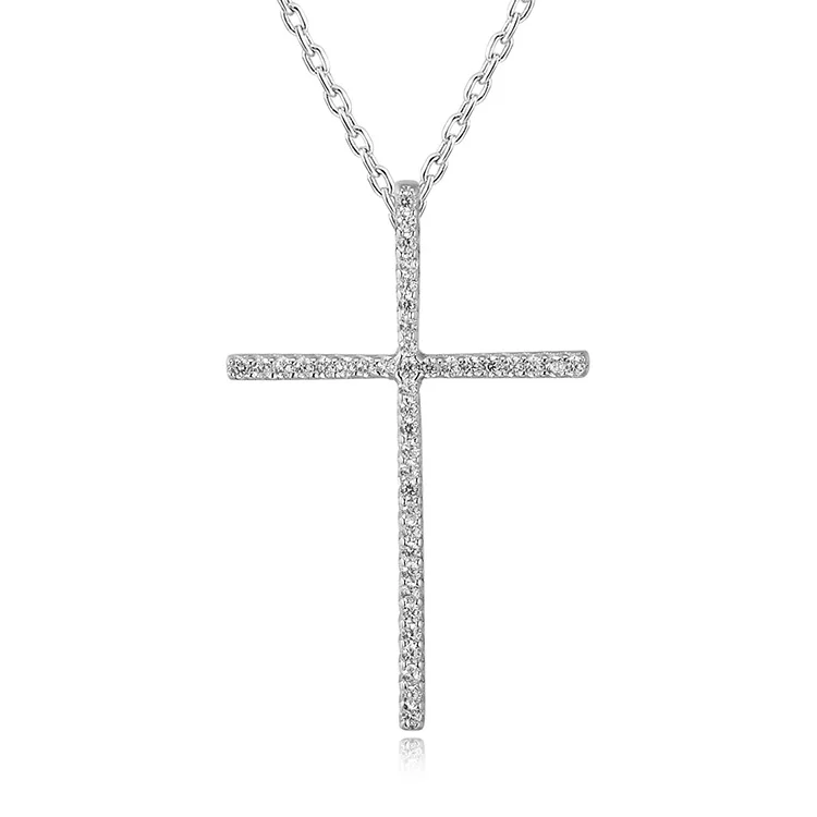 

POLIVA Simple Classic Design Sepcial Exquisite Solid 529 Sterling Silver Jesus Faith Cross Pendant Jewelry, White gold