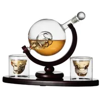 

Skulled Whiskey Decanter Glass Set with 2 Glasses 850ml Globe shaped Decanter for Liquor Bourbon