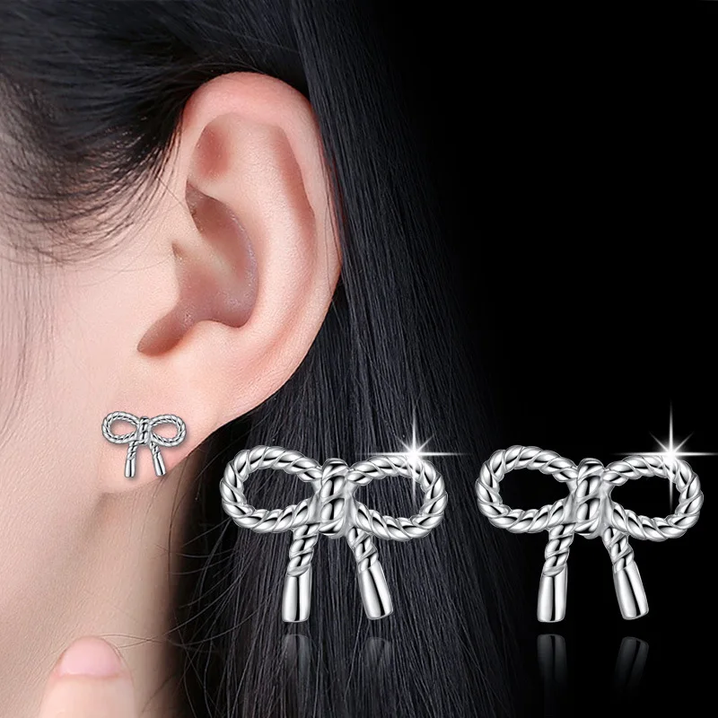 

2017 Fashion earrings Fashion silver rope bow stud earrings for girls, N/a