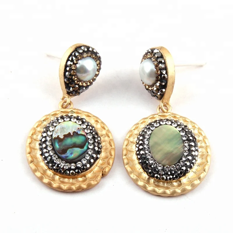 

Fashion Handmade Metal Crystal Pearl Pave Sea Shell Pendant Women Earring, 2 color