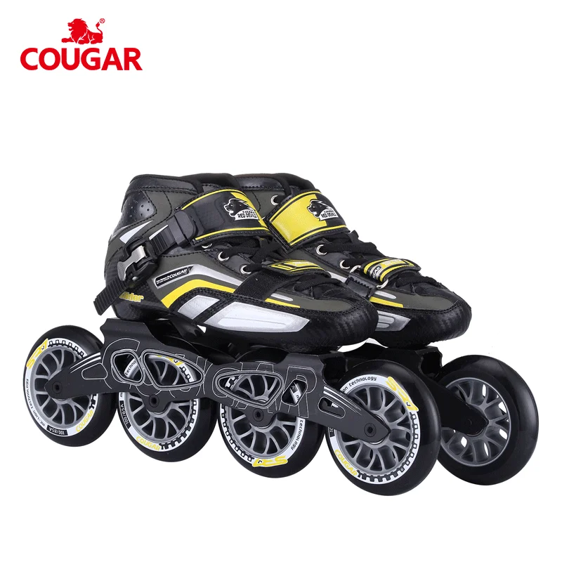 

2020 Top quality handmade cougar professional carbon fiber inline speed skates, Black yellow/orange