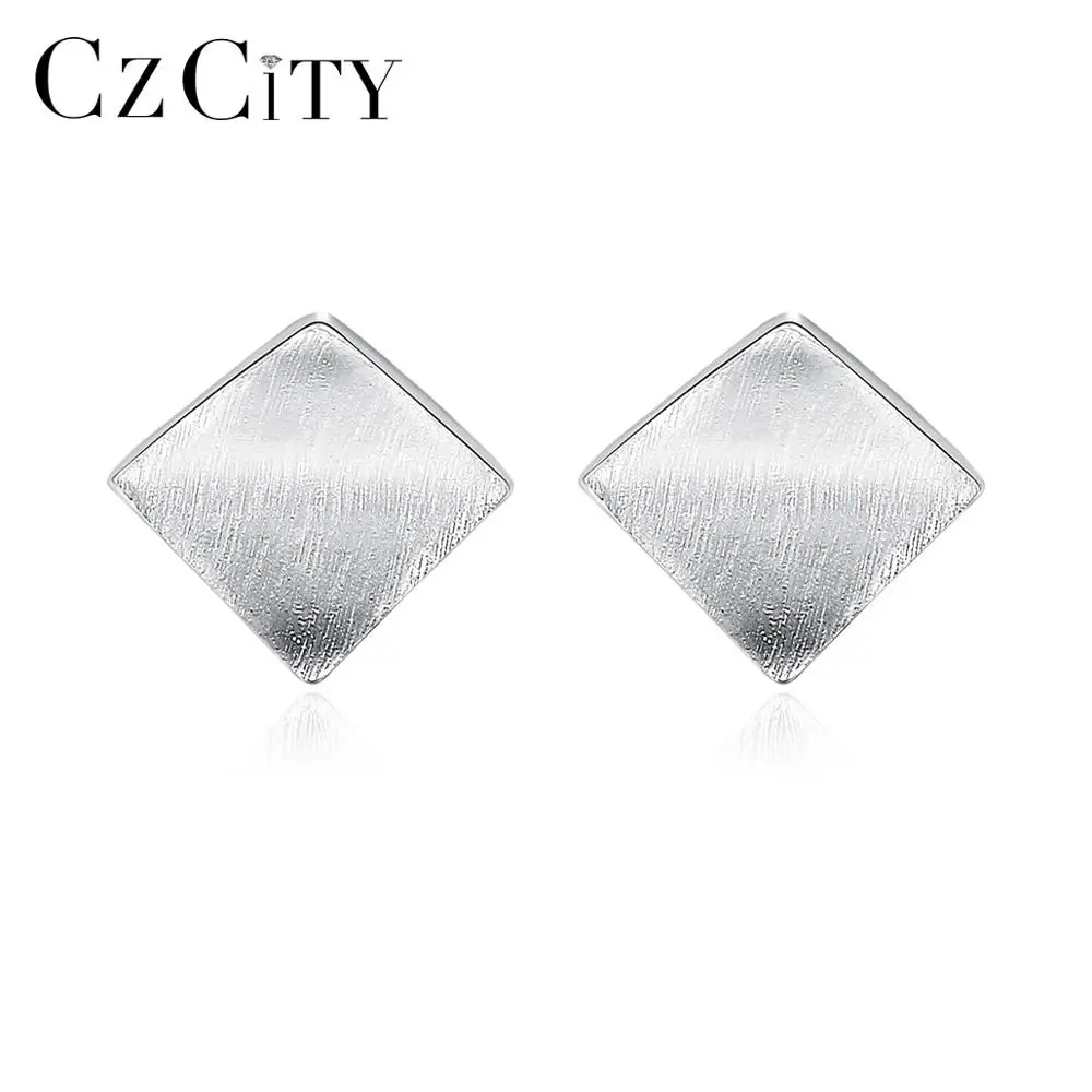 CZCITY Golden Brushed Special Shape Stud Earrings Women 925 Sterling Silver Irregular Earring Fashion Jewelry