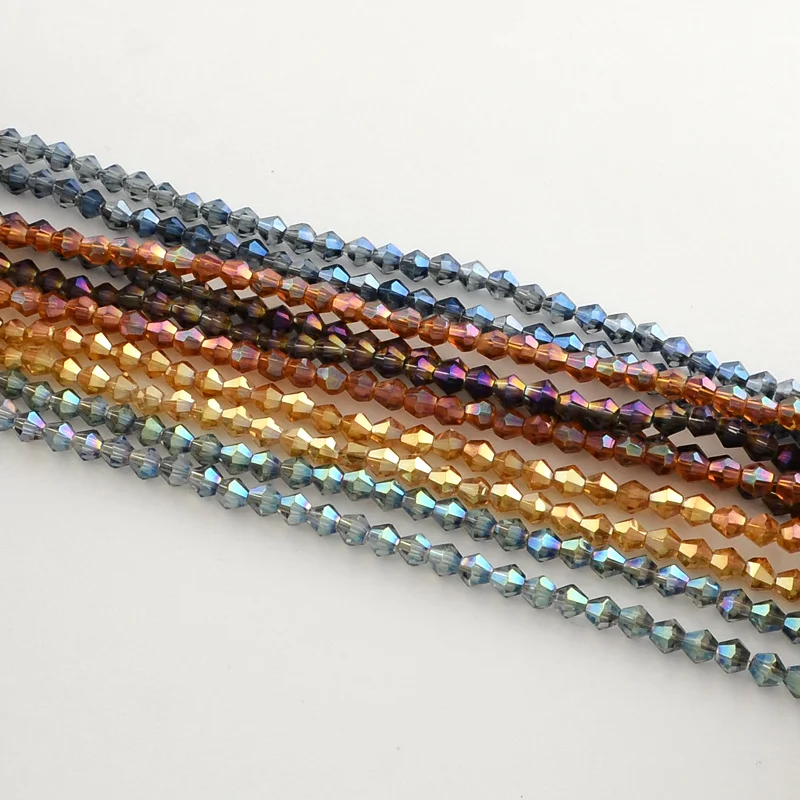 

PandaHall 3mm Electroplate Glass Bead Strands Faceted Bicone Rainbow Plated Beads Mixed Color Hole 1mm about 150pcs/strand