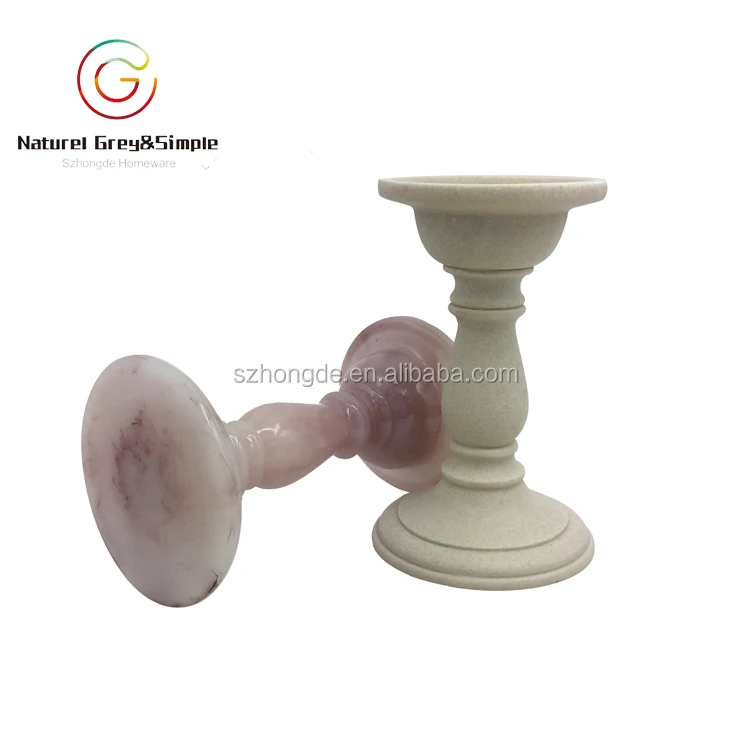 Tall Pillar Polyresin Onyx Marble Look Pillar Candlestick Candle Holder
