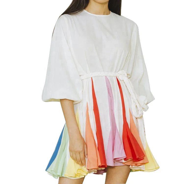 

MOLI New Arrival Belted Color-block Cotton Mini Dress Tie Die Dress, Customized color