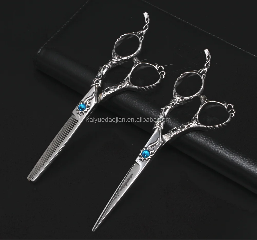 

6 inch blue diamond hair scissors set with bag and accessories GX01-60, Silver