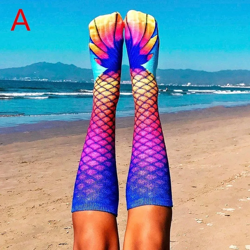 

Summer Beach 3D Print Cosplay Women's Fun Funny Mermaid Socks For Women