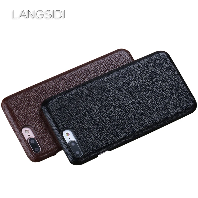 

LANGSIDI For iPhone 7 case handmade Luxury Genuine Leather small litchi texture back cover For iPhone Models