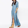 Button closed design maxi denim dresses long sleeve casual dress wholesale sexy women denim dresses