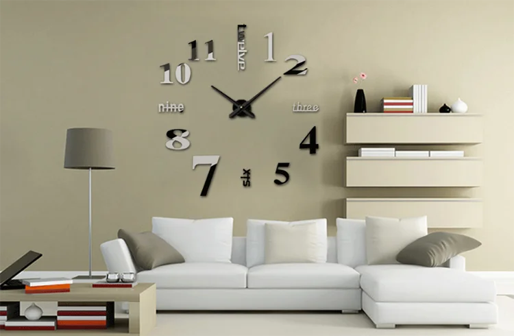 2019 Amazon Hot Sell New DIY 3D Large Acrylic Wall Sticker Clock Modern Big Mirror Wall Clocks Decor For Home Office Decoration 