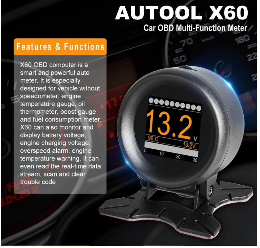 Autool New X60 Meter Obd2 Hudデジタル温度計デジタル電圧速度計ディスプレイメーター - Buy Autool X60 、  Autool X60 計、 Autool X60 計ハブ Product on Alibaba.com