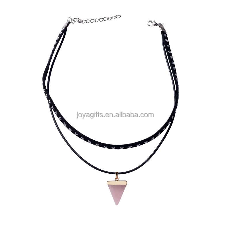 

Multi Vintage Women Rose Quartz Gems Pendant Black Velvet Charm Choker Necklaces