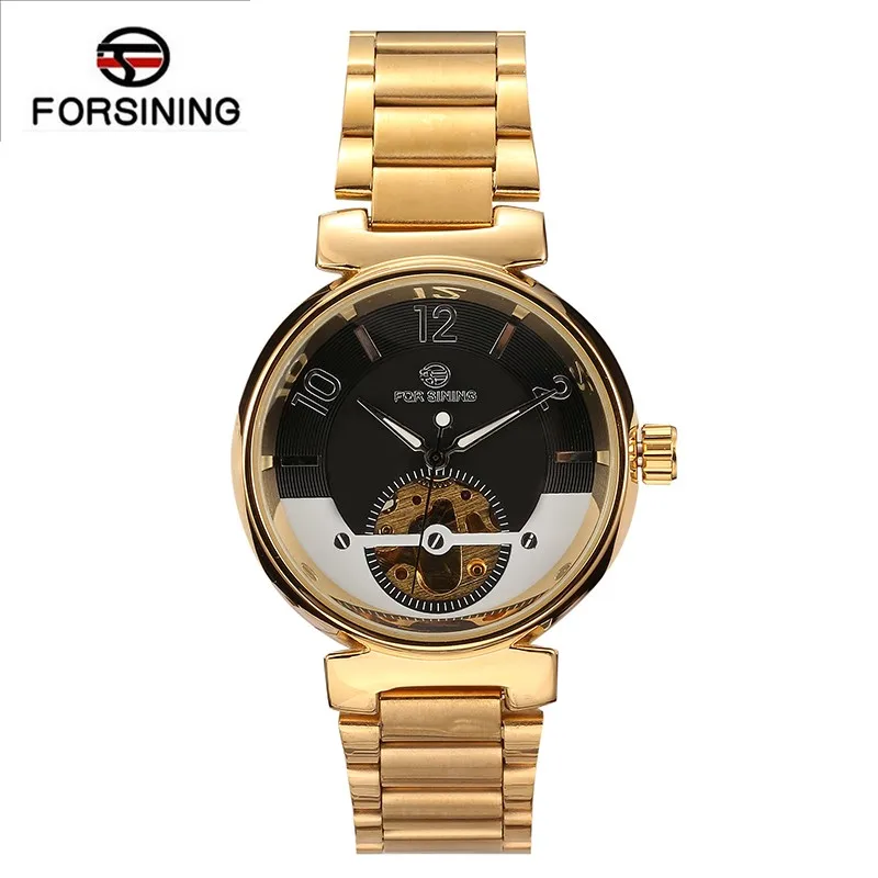 

hot designer watch women fashion skeleton wristwatch men luxury stainless steel band sports tourbillon forsining automatic watch