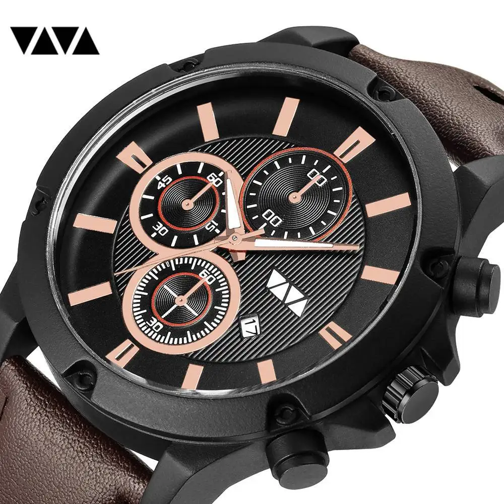 

VA VA VOOM Chinese Brand Luxury Quartz Leather Casual Sport Watches Men's Hour Clock Analog Wrist Watch Men Fashion Wristwatch